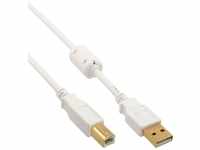 INTOS ELECTRONIC AG InLine® USB 2.0 Kabel, A an B, weiß / gold, mit...