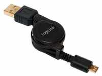 LogiLink Ausziehbares USB 2.0 zu Micro USB-Kabel, (75 cm), Schwarz