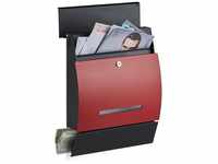Relaxdays Design Briefkasten mit Zeitungsfach schwarz-rot