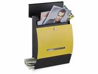 Relaxdays Design Briefkasten mit Zeitungsfach schwarz/gelb