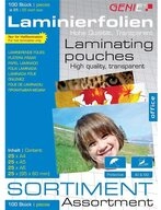 GENIE Laminierfolie 100 Hei&szlig;laminierh&uuml;llen im Formatmix, Vier Gr&ouml;&szlig;en, zwei