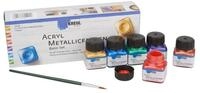 Kreul Metallglanzfarbe Acrylfarben-Set mit Pinsel Metallic Basis-Set, 6er-Set
