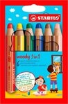 STABILO Buntstift Wasserfarbe & Wachsmalkreide woody 3 in 1 - 6er Pack, mit 6