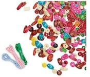 SIMM Spielwaren Bastelperlen Holzperlen Jumbo Box mit F&auml;delschn&uuml;ren zum...