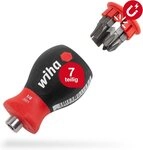 Wiha Schraubendreher Stubby (33738), Magnetisch, inkl. 6 Bits, Schlitz/Kreuz