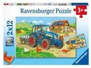 Ravensburger Puzzle Baustelle und Bauernhof 2 x 12 Teile, 12 Puzzleteile