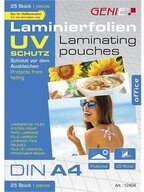 GENIE Schutzfolie Laminierfolien, DIN A4, UV best&auml;ndig, 25er Pack, f&uuml;r