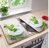 WENKO Herd-Abdeckplatte Herdabdeckplatten HERB GARDEN aus Glas &ndash; 2 St&uuml;ck, Glas,