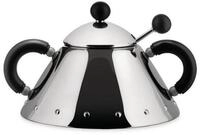 Alessi Zuckerdose Zuckerdose mit L&ouml;ffel, silber-schwarz, Edelstahl gl&auml;nzend...