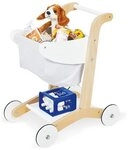 Pinolino&reg; Spiel-Einkaufswagen Erna mit Stoffkorb & R&auml;dern - Holzspielzeug in Wei&szlig;,