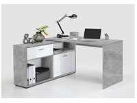 FMD Eck-Schreibtisch Diego betonfarben/weiß