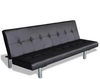 vidaXL Sofa NA Schlafsofa mit zwei Kissen Kunstleder Verstellbar Schwarz Schlafcou