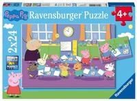 Ravensburger Puzzle Peppa in der Schule Puzzle 2 x 24 Teile, 24 Puzzleteile
