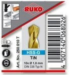 Ruko Spiralbohrer 10er Pack RUKO 250010T Spiralbohrer DIN 338 1,0 mm HSS-TiN