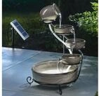esotec Gartenbrunnen Solar Kaskadenbrunnen Pisa aus Keramik, Akku + LED-Licht H=55cm