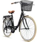bergsteiger Cityrad Paris 26 Zoll, 28 Zoll Damenfahrrad, ab 140 cm, Korb, Licht, 6
