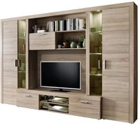 trendteam Wohnwand 5-teilig, Eiche S&auml;gerau Hell, Vitrinen und LED Licht, (5-St)