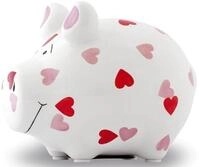 Wurm Spardose KCG Sparschwein Herzchen-Schwein Keramik Wei&szlig;/Rosa 12,5x9x9cm