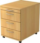 HAMMERBACHER Container Rollcontainer 58cm 3 Sch&uuml;be Bogengriff Buche