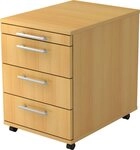 HAMMERBACHER Container Rollcontainer 58cm 3 Sch&uuml;be Relinggriff Buche