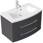 Posseik Badm&ouml;bel-Set Badm&ouml;bel Waschplatz "Luna 80" mit runder Front Anthrazit