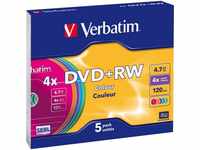 Verbatim DVD-Rohling DVD+RW 4.7GB 4x 5er Color Slimcase, Farbig