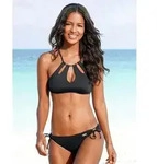 LASCANA Bustier-Bikini-Top Italy, mit Zierperlen schwarz 36
