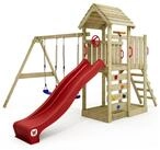 Wickey Spielturm MultiFlyer mit Holzdach, Doppelschaukel & Rutsche, extrem