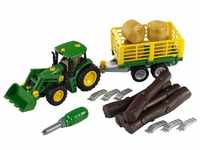 Klein Spielzeug-Traktor John Deere - Traktor mit Holz- und Heuwagen - grün/gelb