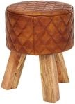 Wohnling Sitzhocker WL6.090 Echtleder 35x46x35 cm Fu&szlig;hocker Rund Lederhocker