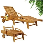 Casaria Gartenliege Braun, Akazien Holz verstellbar Tisch ausziehbar klappbar...