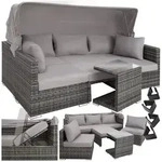 tectake Loungeset Rattan Lounge, (Set., 7-tlg), Klappbarer Sonnenschutz