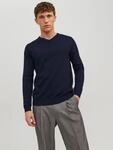 V-Ausschnitt-Pullover JACK & JONES "JJEBASIC KNIT V-NECK NOOS", Herren, Gr. S, blau