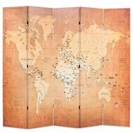 vidaXL Paravent vidaXL Raumteiler klappbar 200 x 170 cm Weltkarte Gelb