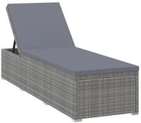 vidaXL Gartenliege Sonnenliege mit Auflage Poly Rattan Grau, 1 St.
