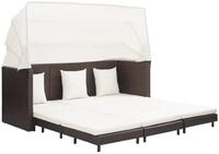 vidaXL Loungesofa Ausziehbares 3-Sitzer-Schlafsofa mit Dach Poly Rattan Braun, 1