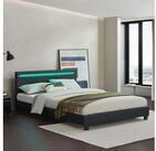 Juskys Polsterbett Paris, 140x200 cm, bunte LED-Beleuchtung, Kunstleder, weiches