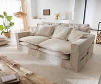 DELIFE Big-Sofa Noelia, Elfenbeinfarben 240x145 cm mit Kissen Hussensofa Sofa Couch