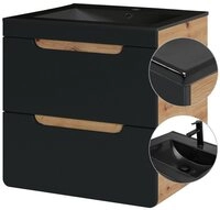 Lomadox Waschtisch NEW-LUTON, schwarz in seidenmatt anthrazit mit Wotan Eiche...