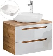 Lomadox Waschtisch LUTON-56, wei&szlig; mit Wotan Eiche Nb. 81/76,5/46 cm