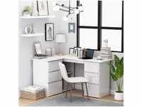 vidaXL Angle Desk With Drawers Glossy White