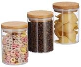 relaxdays Vorratsdose 3er Set Vorratsdosen aus Glas 600 ml, Glas braun|wei&szlig;