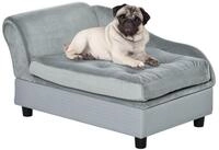 PawHut Tierbett Haustiersofa Hundesofa mit Matte Lagerraum Naturholz+Pl&uuml;sch