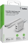 Belkin Dual USB-A Ladeger&auml;t incl. Lightning Kabel 1m Schnelllade-Ger&auml;t