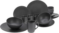 CreaTable Kombiservice Geschirr-Set Soft Touch Black (16-tlg), 4 Personen, Steinzeug,