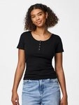 pieces Kurzarmshirt PCKITTE SS TOP NOOS BC Baumwollmischung, slim fit