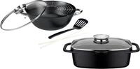 GSW Topf-Set Gourmet Granit, Gusseisen (Set, 4-tlg., 1 Br&auml;ter 32cm, 1 Wok...