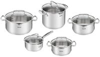 Tefal Topf-Set Duetto+, Kochtopf Set mit Glasdeckel, Edelstahl (Set, 10-tlg.,