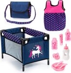 Bayer Puppenm&ouml;bel Puppen-Reisebett und Schlafsack blau/pink (Set), mit Schlafsack,