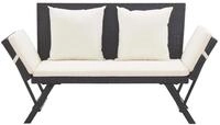 vidaXL Gartenbank, Outdoor Bank mit Auflagen 176 cm Schwarz Poly Rattan